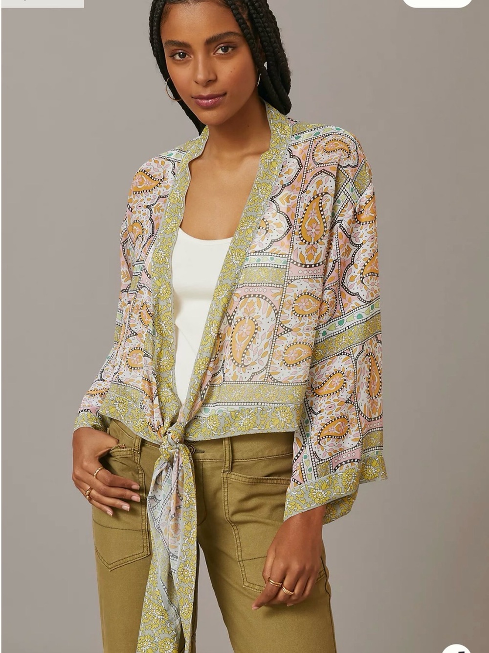 Anthropologie One Size Boho Paisley Wrap Crop Top Kimono Cardigan